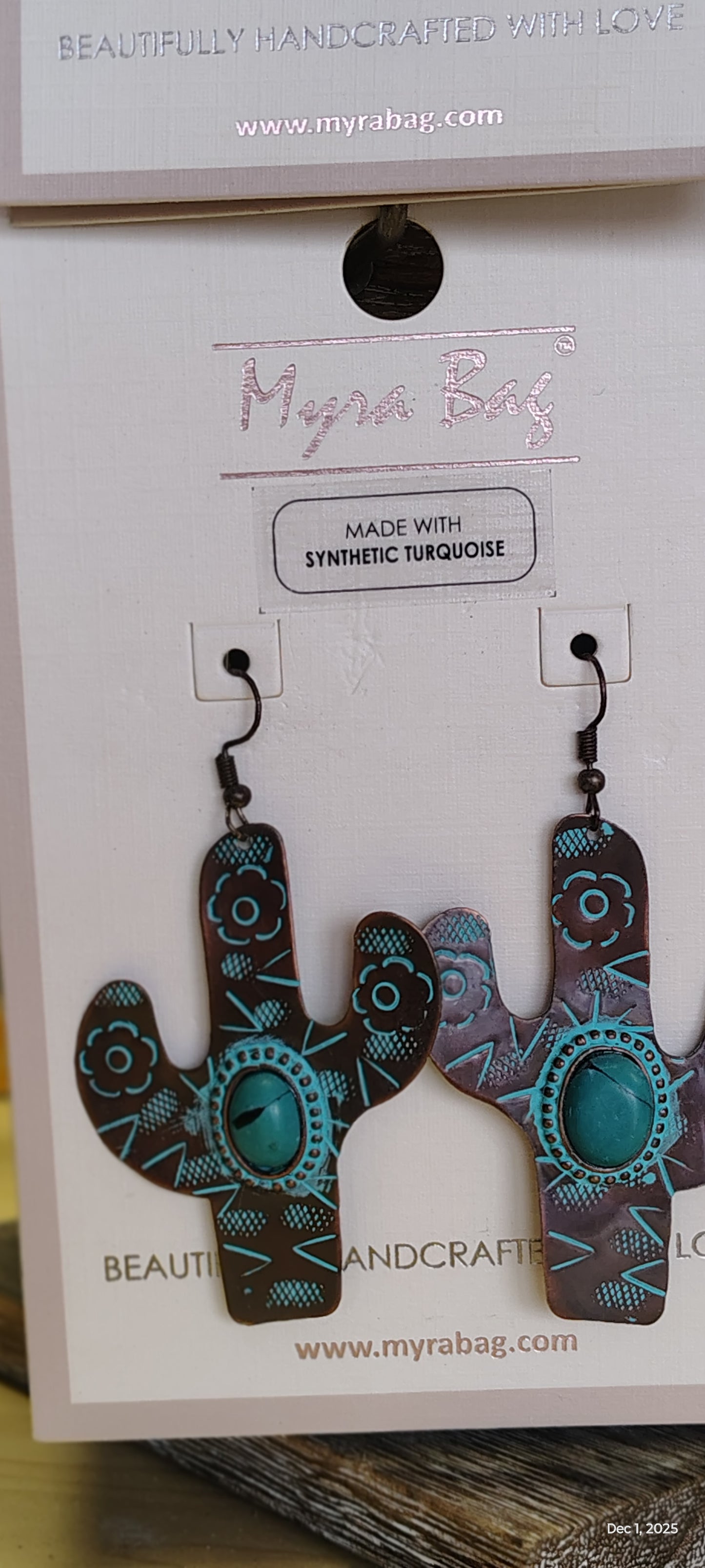 Handcrafted Cactus Turquoise Dangle Earrings – Western Boho Style by Myra Bag