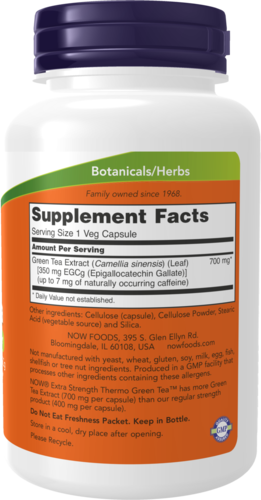 NOW Supplements, Thermo Green Tea™, Extra Strength, with 700 mg Green Tea and 350 mg EGCg, 90 Veg Capsules