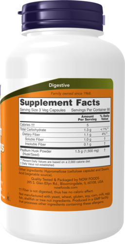 NOW Supplements, Psyllium Husk Caps 500 mg, Non-GMO Project Verified, Natural Soluble Fiber, Intestinal Health*, 200 Veg Capsules