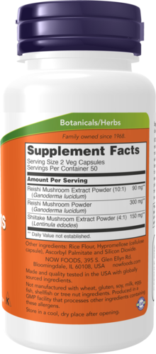 NOW Supplements, Rei-Shi Mushrooms 270 mg, Reishi/Shiitake Blend, Super Mushrooms, 100 Veg Capsules