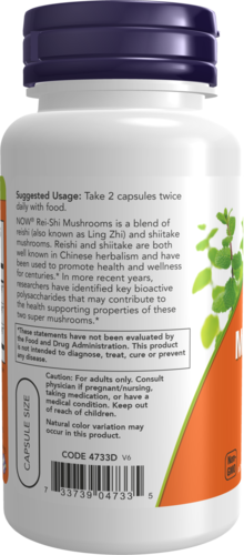 NOW Supplements, Rei-Shi Mushrooms 270 mg, Reishi/Shiitake Blend, Super Mushrooms, 100 Veg Capsules