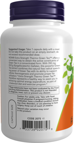 NOW Supplements, Thermo Green Tea™, Extra Strength, with 700 mg Green Tea and 350 mg EGCg, 90 Veg Capsules