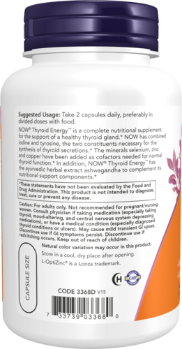 NOW Supplements, Thyroid Energy™, Iodine and Tyrosine plus Selenium, Zinc and Copper, Thyroid Support*, 90 Veg Capsules
