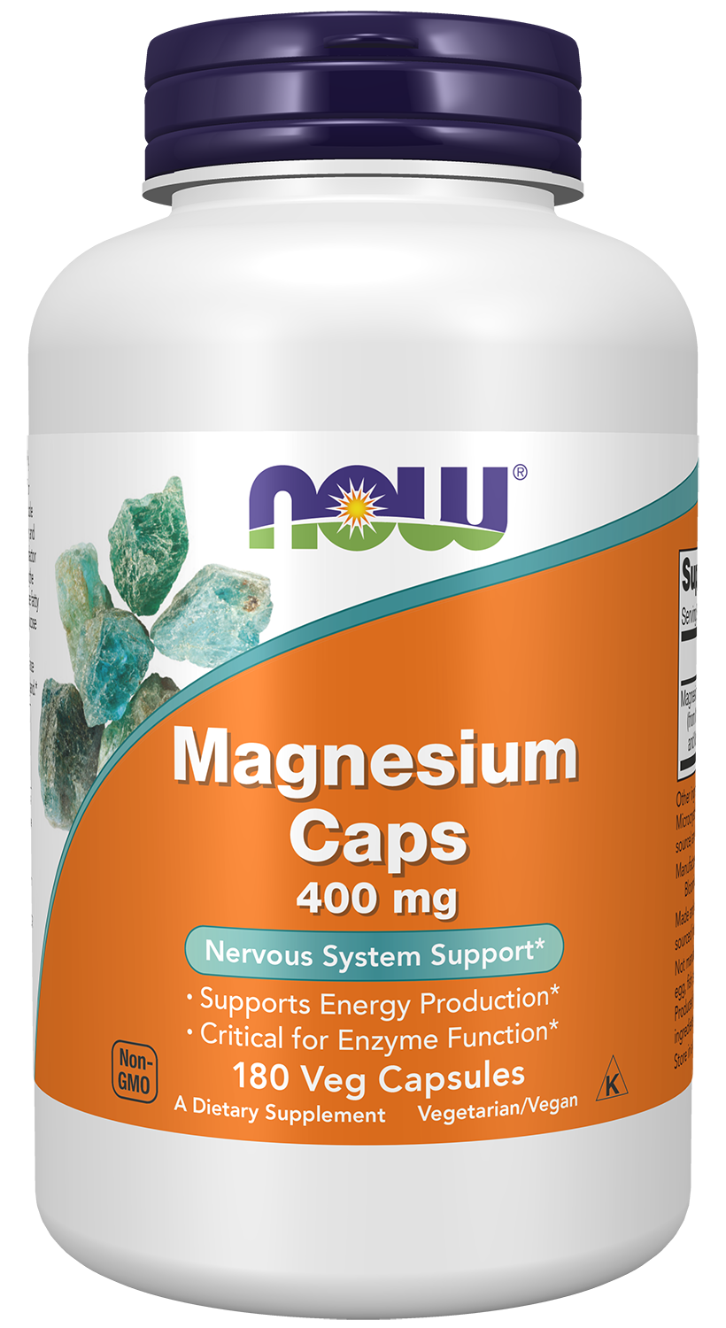 NOW Supplements, Magnesium 400 mg, Enzyme Function*, Nervous System Support*, 180 Veg Capsules