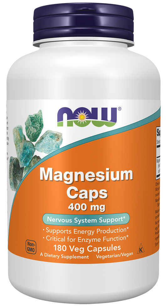 NOW Supplements, Magnesium 400 mg, Enzyme Function*, Nervous System Support*, 180 Veg Capsules