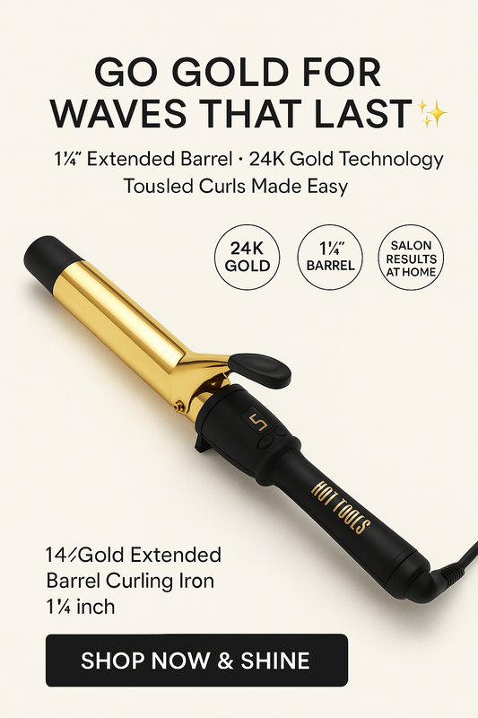 Hot Tools 24K Gold Extended Barrel Curling Iron 1 ¼″ – 24K Gold Technology, Extra‑Long Barrel for Waves & Curls