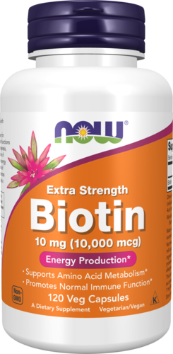 NOW Supplements, Biotin 10 mg (10,000 mcg), Extra Strength, Energy Production*, 120 Veg Capsules