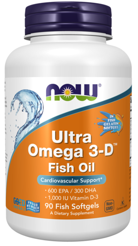 NOW Supplements, Ultra Omega 3-D™, Omega-3 Fish Oil + Vitamin D-3, Cardiovascular Support*, 90 Softgels