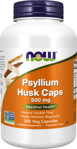 NOW Supplements, Psyllium Husk Caps 500 mg, Non-GMO Project Verified, Natural Soluble Fiber, Intestinal Health*, 200 Veg Capsules