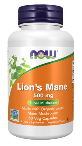 NOW Supplements, Lion's Mane 500 mg, Super Mushroom, Made with Organic Lion's Mane Mushrooms, 60 Veg Capsules