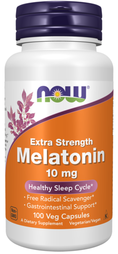 NOW Supplements, Melatonin, Extra Strength 10 mg, Free Radical Scavenger*, Healthy Sleep Cycle*, 100 Veg Capsules